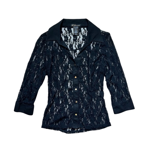 grass collection Tops - Black Sheer Lace Gold Button Blouse Size S